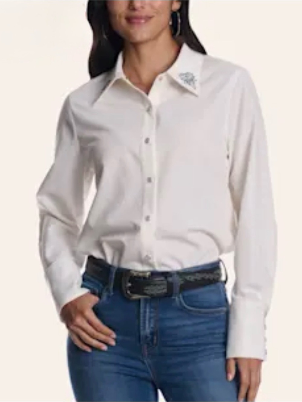 Rockin’ C Women’s S Ivory Western Pearl Snap Shirt Embroidered Collar NWT